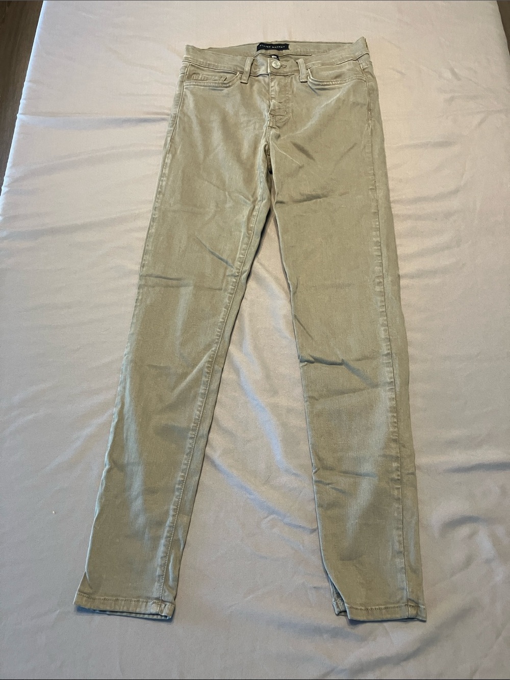 Flying Monkey Skinny Jeans in Light Olive Green